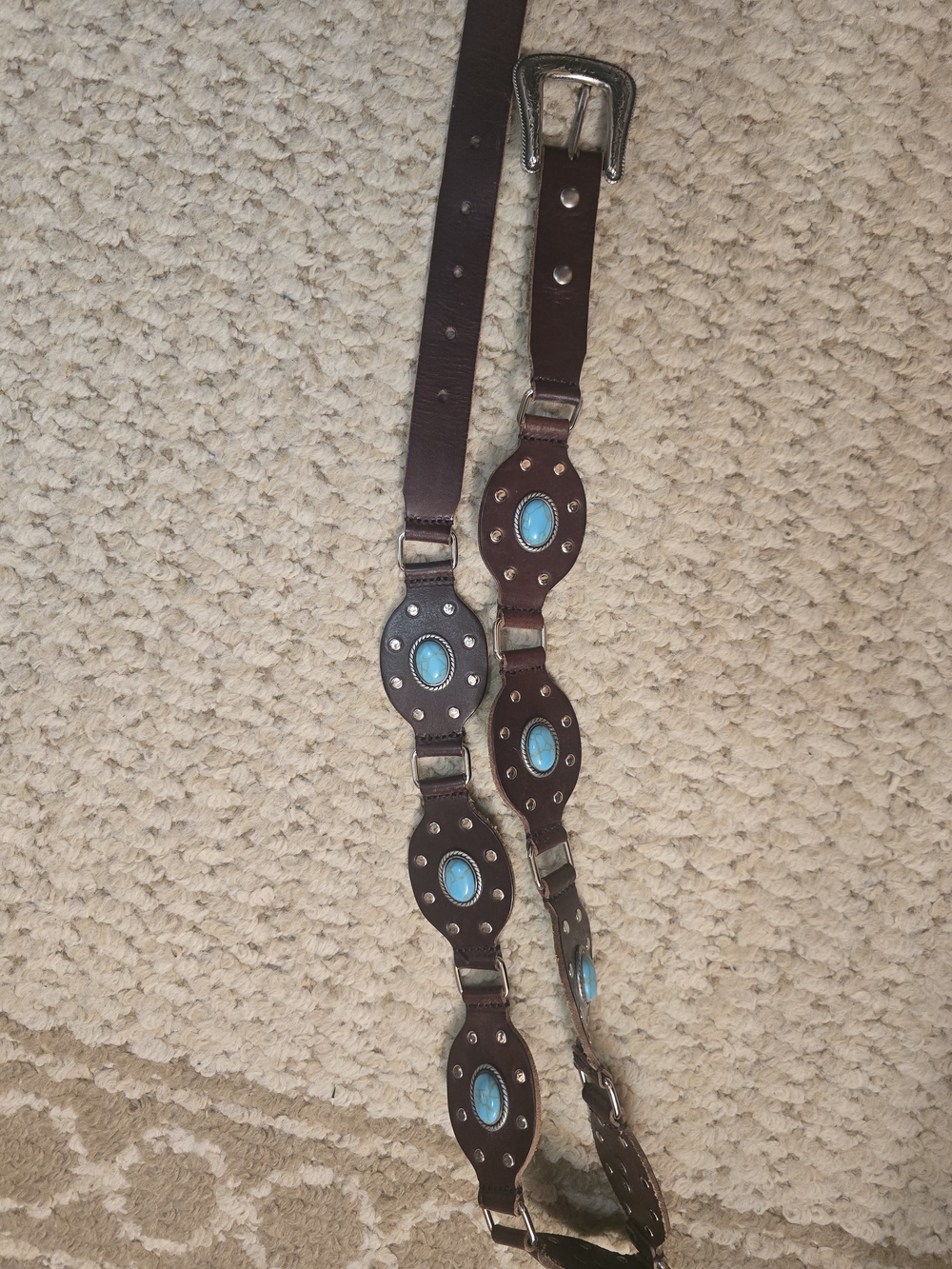 Women's Brown Leather Belt with Turquoise Stones